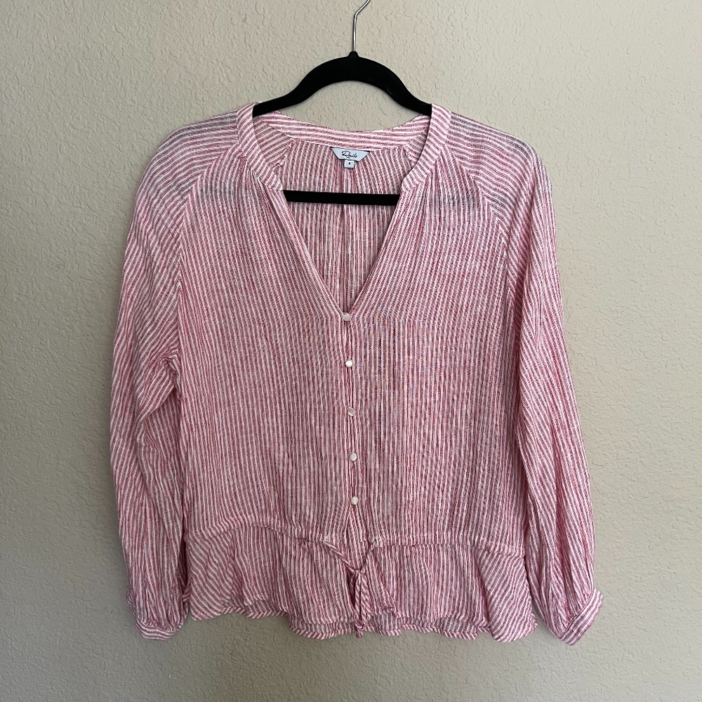 Rails Button Up Blouse - Red/White Striped - Size Small